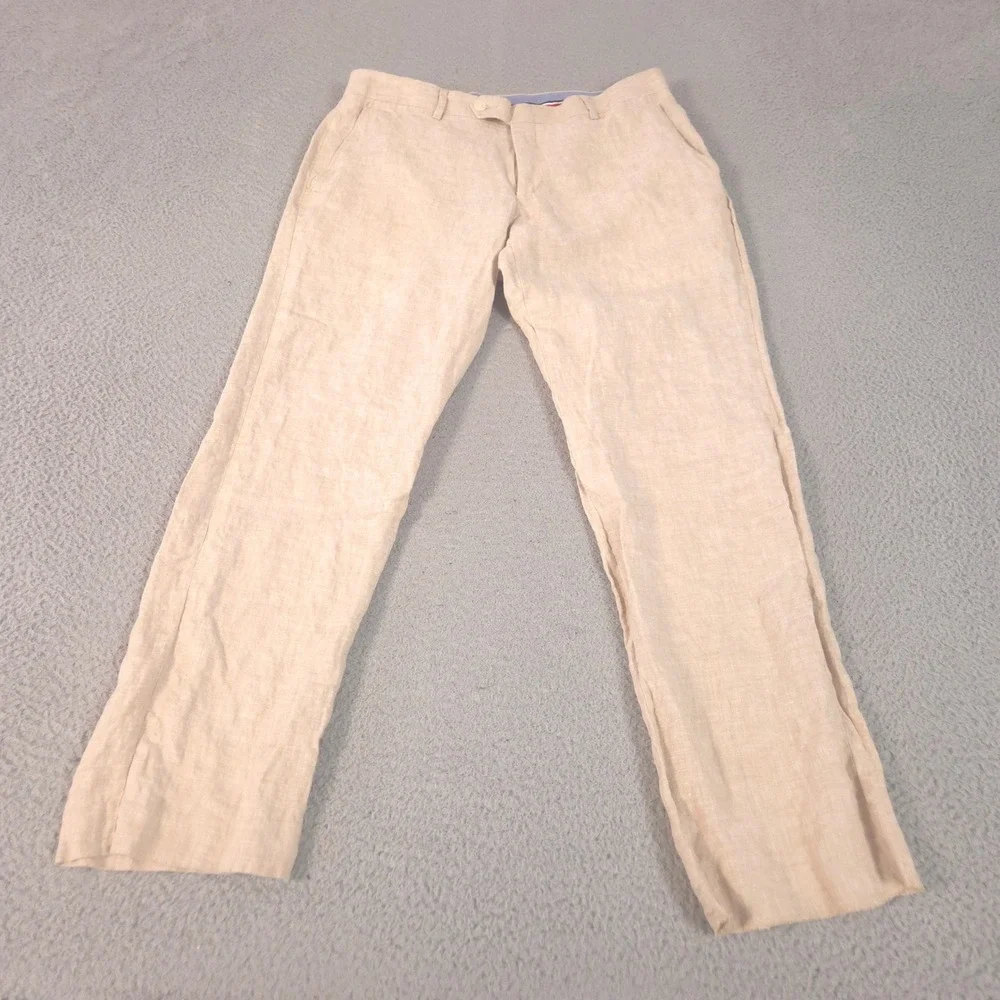 Tommy Hilfiger Pants Mens 34x30 Straight Leg 100% Linen Casual Beach Trousers